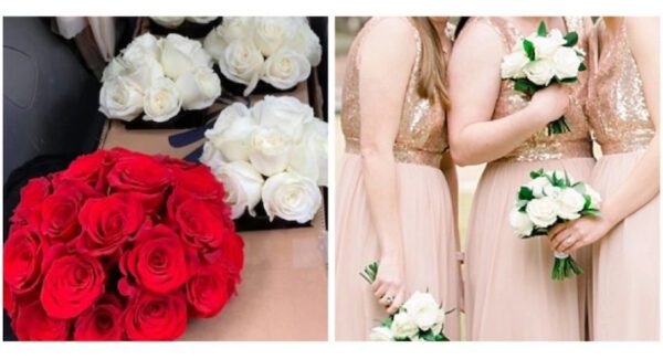 White and Red Bridesmaids Bouquets