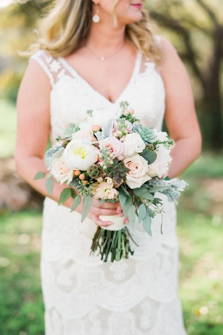 Bridal Bouquet With White Garden Roses, And Pink Roses