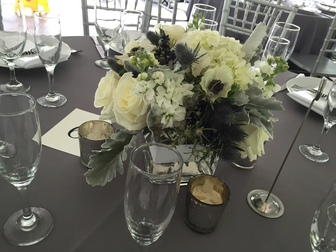White Roses and Green Hydrangeas Centerpiece